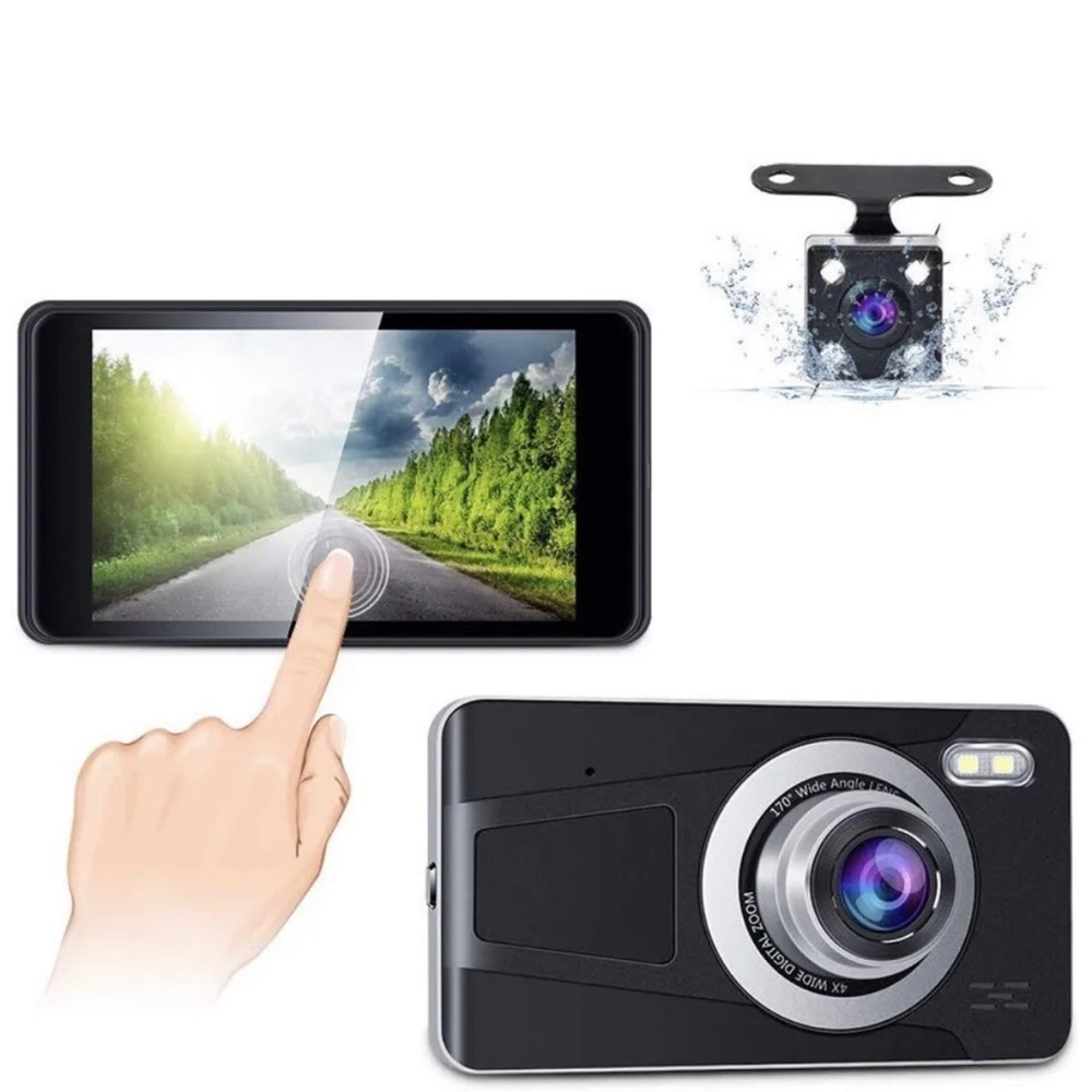 Dual Dash Cam 4” Touch Screen Full HD 1080P W/ Backup Camera & Night Vision New